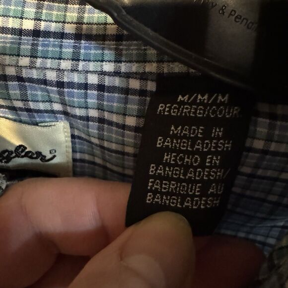 Wrangler Riata Western Shirt Medium Blue Plaid Shirt Sleeve Button Down Cowboy - Picture 4 of 9